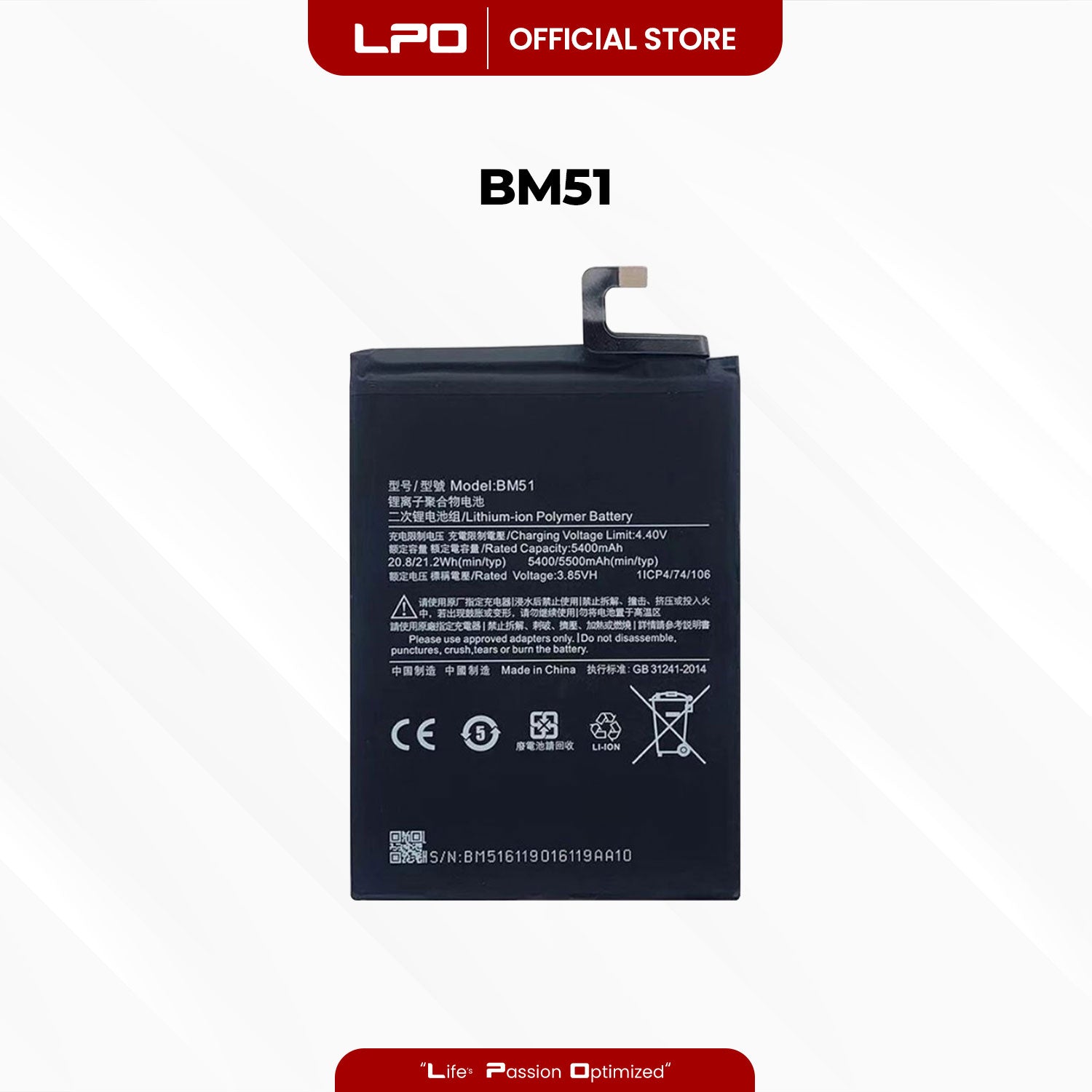 Cellphone Battery Xiaomi Mi Max 3 2018 BM51 Compatible with M1804E4A - LPO Laptop PC-Outlet