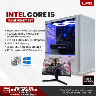 Gaming Desktop Computer Intel Core i5-10400F 2.90Ghz Gigabyte H510M S2 LGA 1200 Socket Motherboard GTX 1650 DDR5 4GB OC 16GB DDR4 256GB SSD + 1TB HDD 22