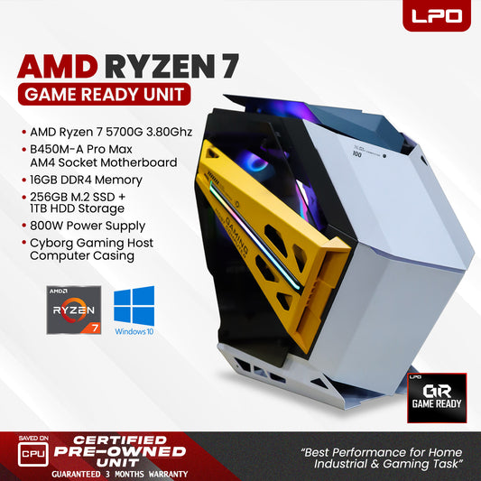 Gaming Unit AMD Ryzen 7 5700G 3.80Ghz B450M-A Pro Max AM4 Socket Motherboard 16GB DDR4 256GB M.2 SSD + 1TB HDD 800W Power Supply Gaming Host Computer Casing (Game Ready)