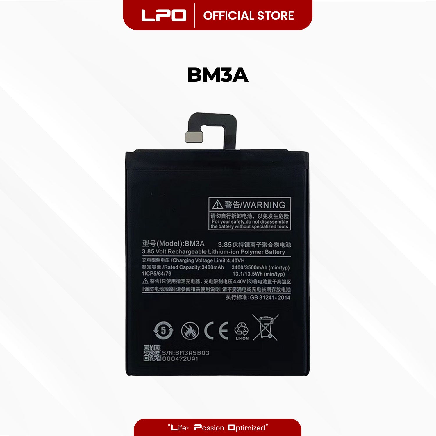 Cellphone Battery Xiaomi Mi Note 3 2017 BM3A Compatible with Xiaomi Mi Note 3 2017, MCE8 - LPO Laptop PC-Outlet