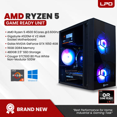 Gaming Desktop Unit AMD Ryzen 5 4500 6Cores 3.60Ghz A520M-K V2 AM4 Socket Motherboard NVIDIA GeForce GTX 1650 4GB 16GB DDR4 480GB 2.5
