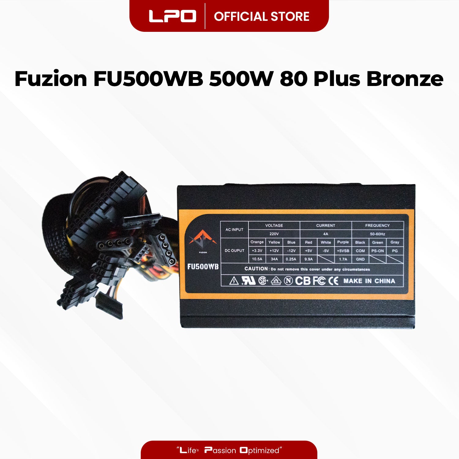 Fuzion FU500WB 500W 80+ Bronze RGB Power Supply True-Rated High Performance PSU For CPU Desktop PC Computer