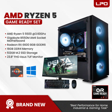 Gaming Desktop Computer AMD Ryzen 5 5500 3.60Ghz Gigabyte B550M AM4 Socket Motherboard Radeon RX 6600 8GB GDDR6 16GB DDR4 512GB M.2 SSD 23.8
