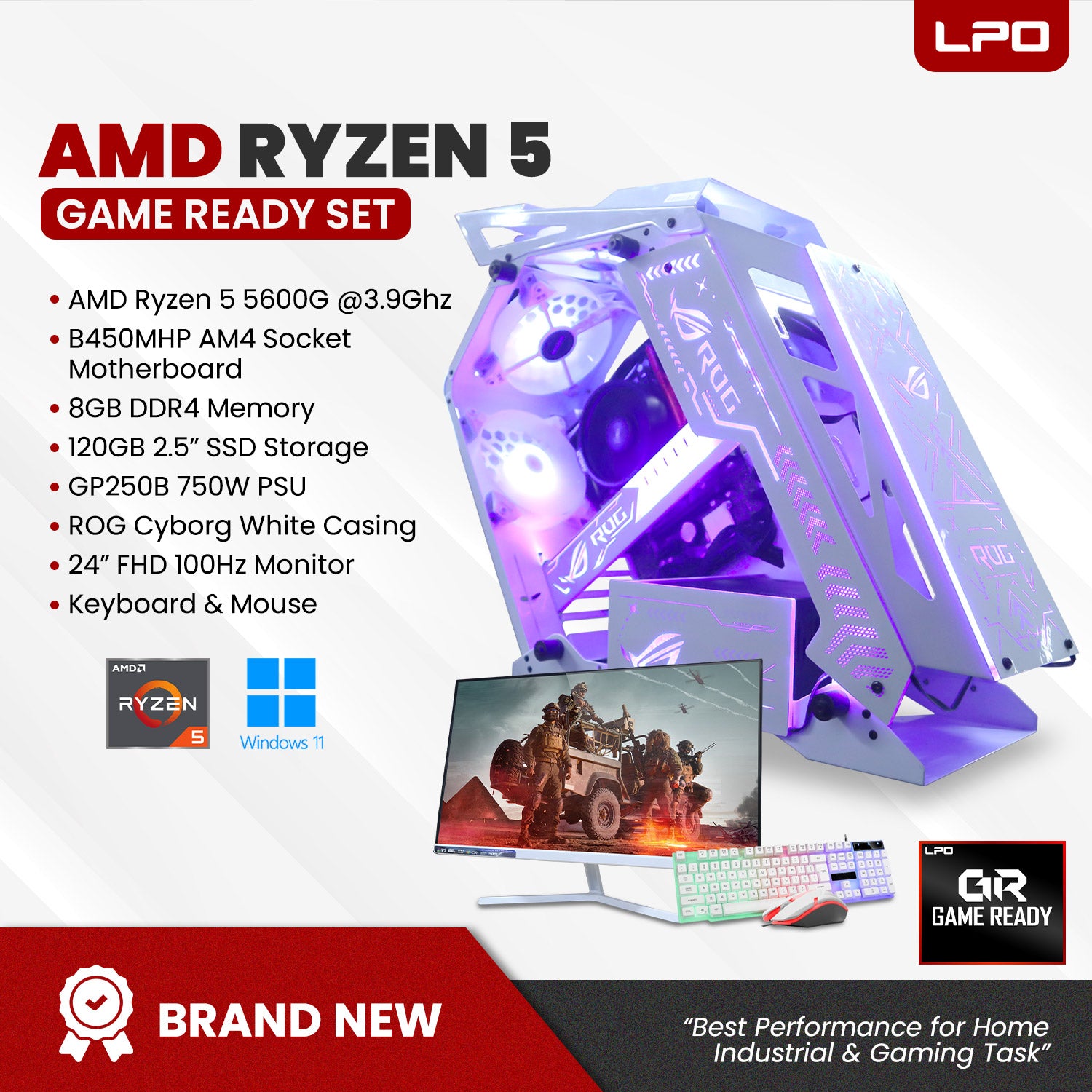 LPO AMD RYZEN 5 5600G 3.9Ghz B450MHP AM4 Socket 8GB DDR4 120GB 2.5