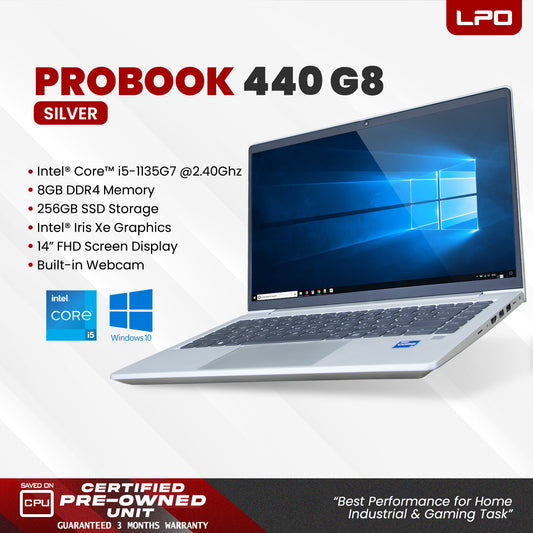 Laptop HP PROBOOK 440 G8 Intel® Core™ i5-1135G7 CPU @ 2.40GHz 8GB DDR4 256 GB SSD Windows 10 Pro 14" FHD 1920 x 1080 Intel® Iris® Xe Graphics
