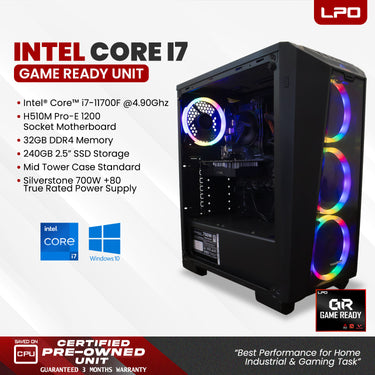 Gaming Unit Intel Core i7-11700F 4.90Ghz H510M Pro-E 1200 Socket Motherboard 32GB DDR4 240GB 2.5
