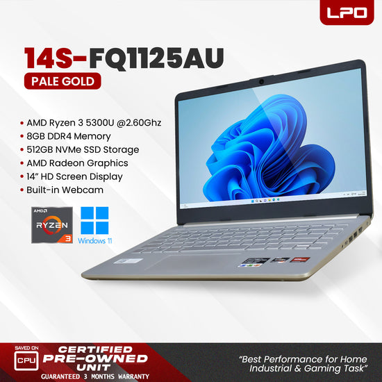 Laptop HP 14S-FQ1125AU AMD Ryzen 3 5300U 2.60Ghz 8GB DDR4 512GB NVMe SSD AMD Radeon 14.0