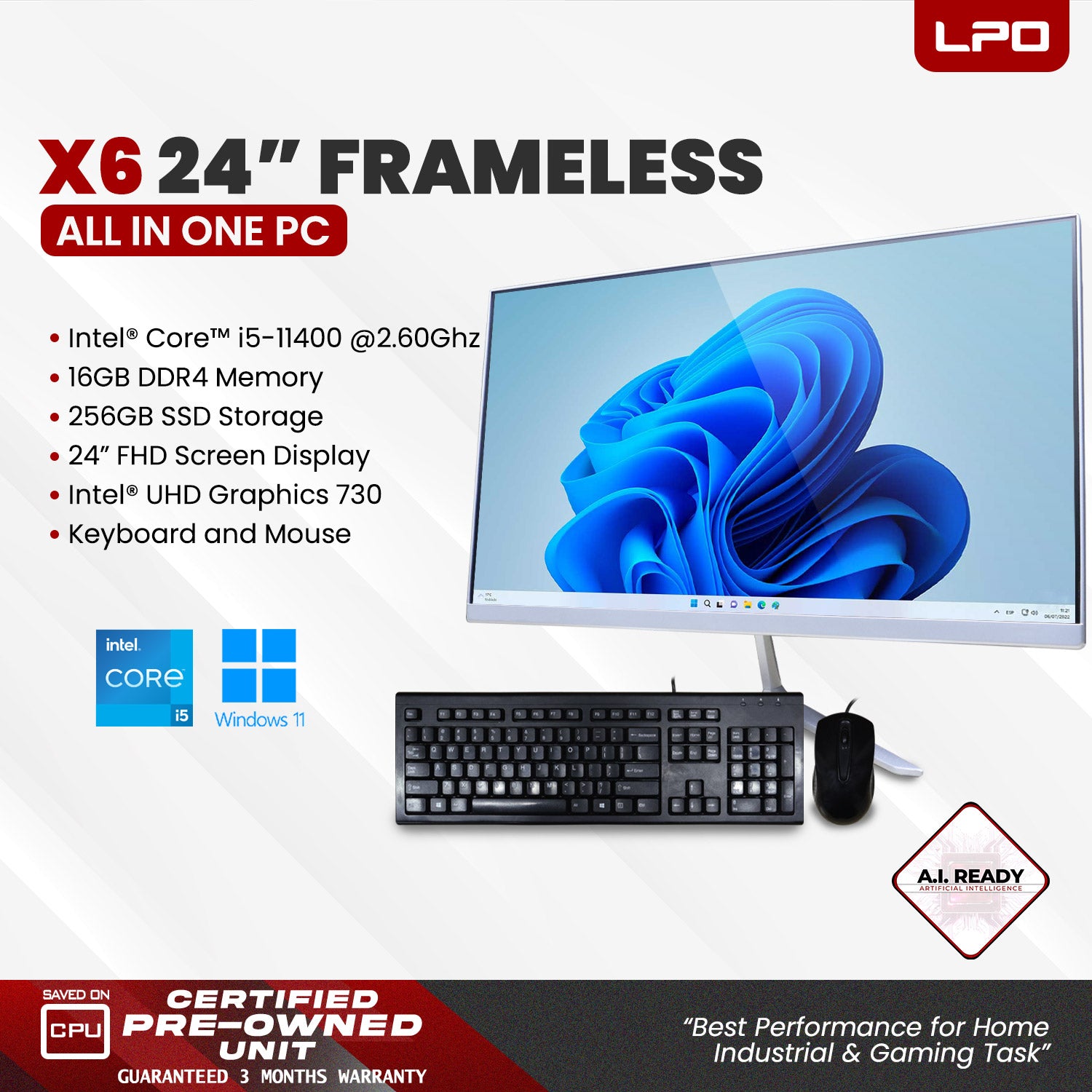LPO Hailan X6 All in One PC Intel Core i5-11400 2.60Ghz 16GB DDR4 256GB SSD 24