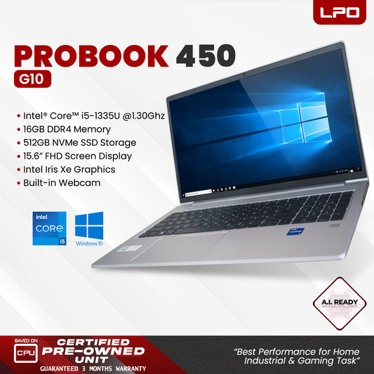 Laptop HP Probook 450 G10 Intel Core i5-1335U 1.30Ghz 16GB DDR4 512GB NVMe SSD Intel Iris Xe 15.6" FHD