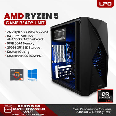 Gaming Unit AMD Ryzen 5 5600G 3.9Ghz B450 Pro-VDH Max AM4 Socket Motherboard 16GB DDR4 256GB 2.5