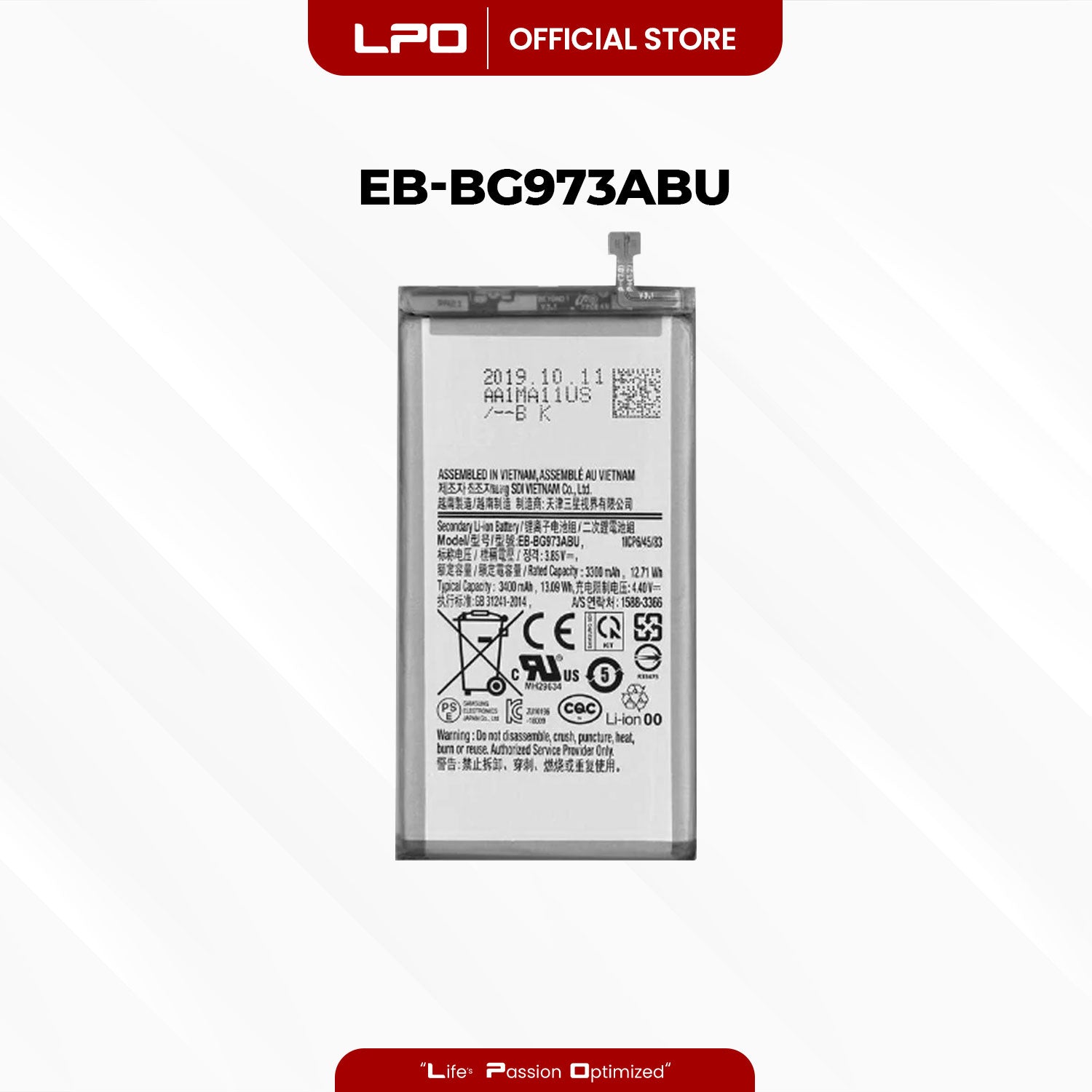 Cellphone Battery	Samsung Galaxy S10 2019 EB-BG973ABU Compatible with SM-G973F, SM-G973U