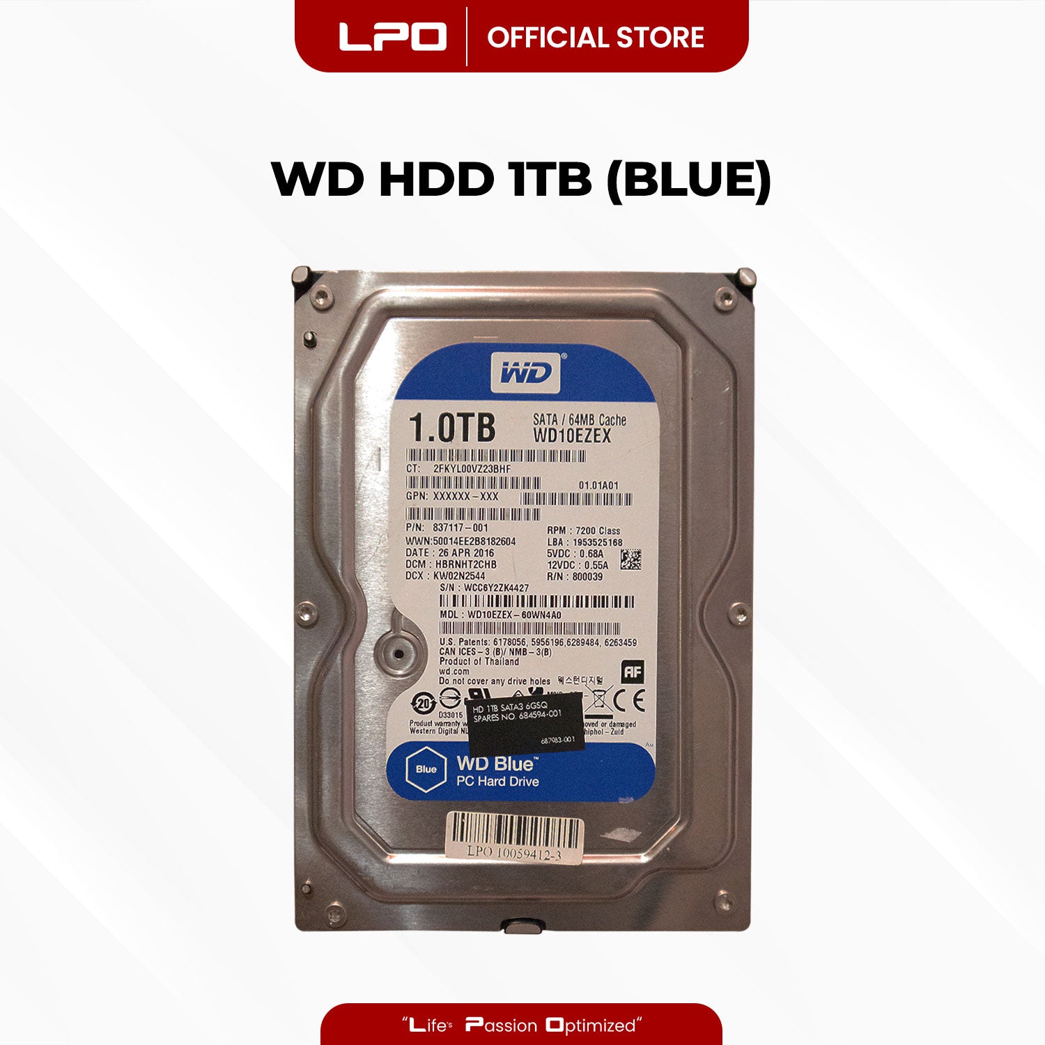 Western Digital (blue) HDD 1TB WD10EZEX Hard Disk General Purpose Drive