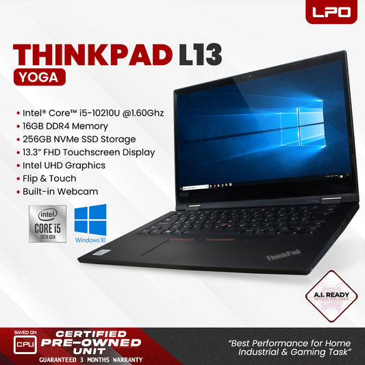 Laptop Lenovo Thinkpad L13 Yoga Intel Core i5-10210U 1.60Ghz 16GB DDR4 256GB NVMe SSD Intel UHD 13.3" FHD Flip & Touch