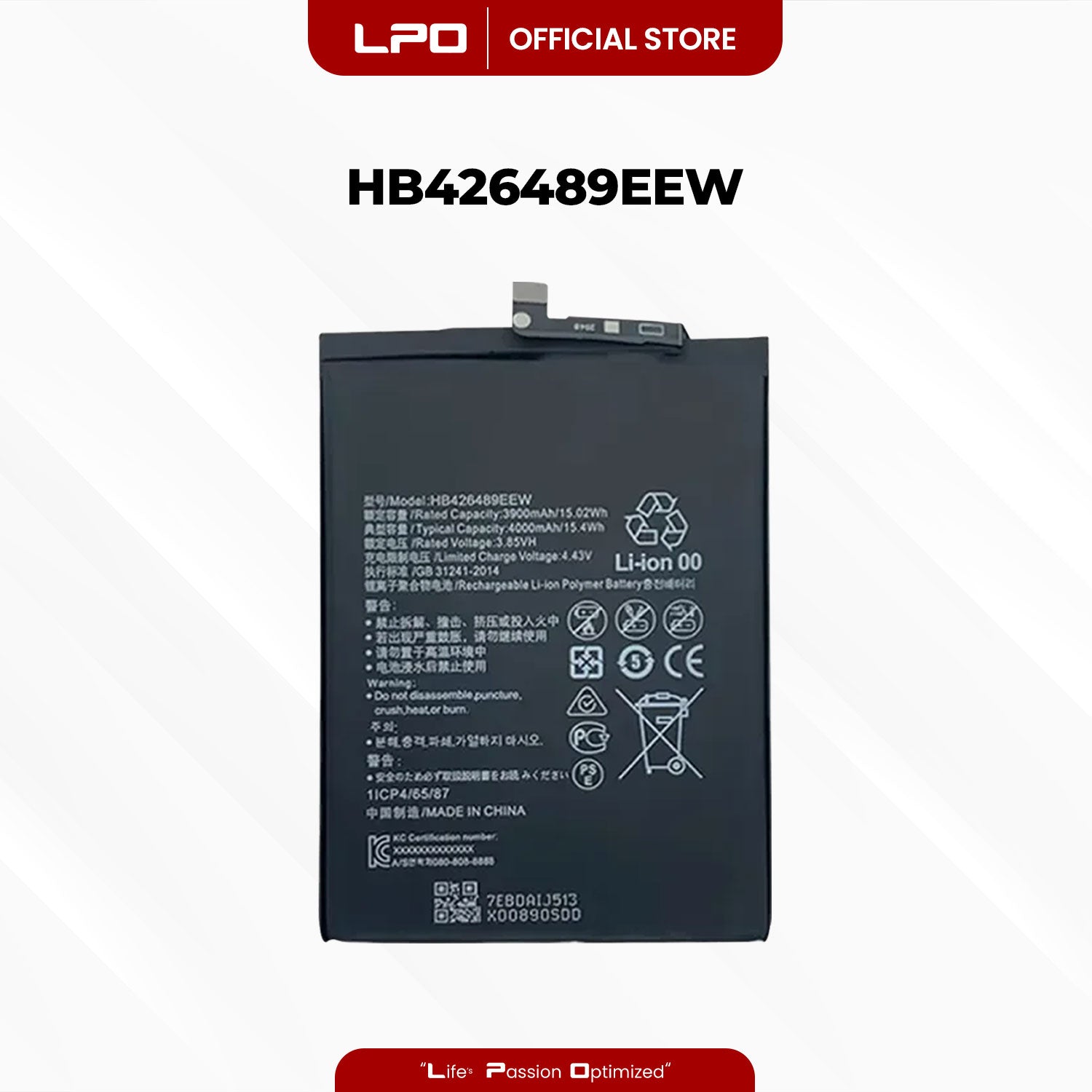 Cellphone Battery	Huawei Y8P 2020	HB426489EEW Compatible with AQM-LX1