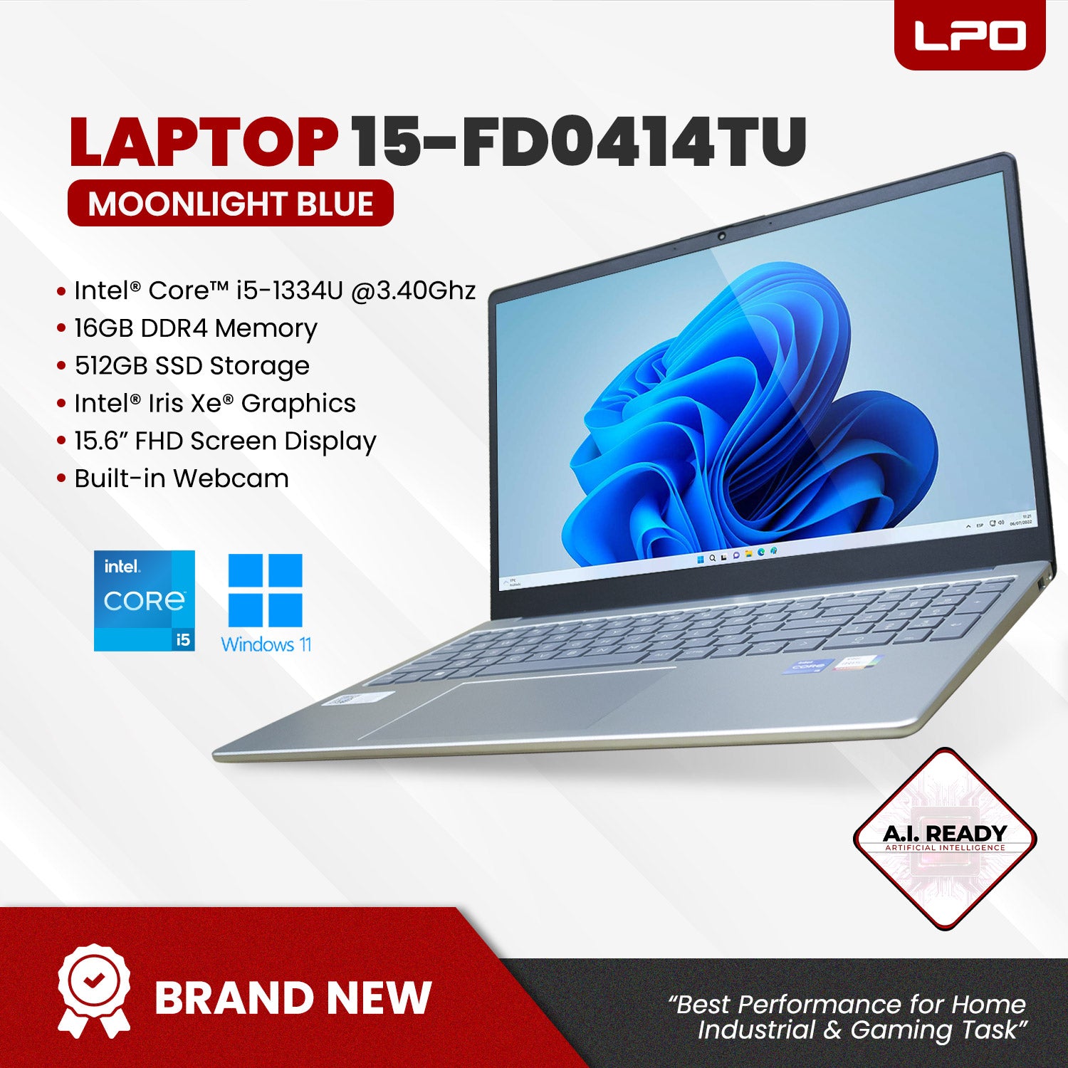 LPO Laptop HP 15-fd0414TU Intel® Core™ i5-1334U @3.40GHz 16GB DDR4 512GB SSD Windows 11 home 15.6
