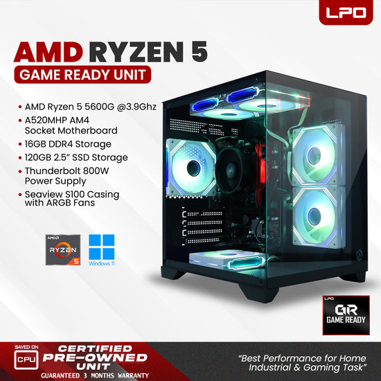 Gaming Unit AMD Ryzen 5 5600G @ 3.9GHz Biostar A520MHP (AM4 Socket) Team Group 16GB DDR4 (2×8GB) 3200MHz 120GB 2.5