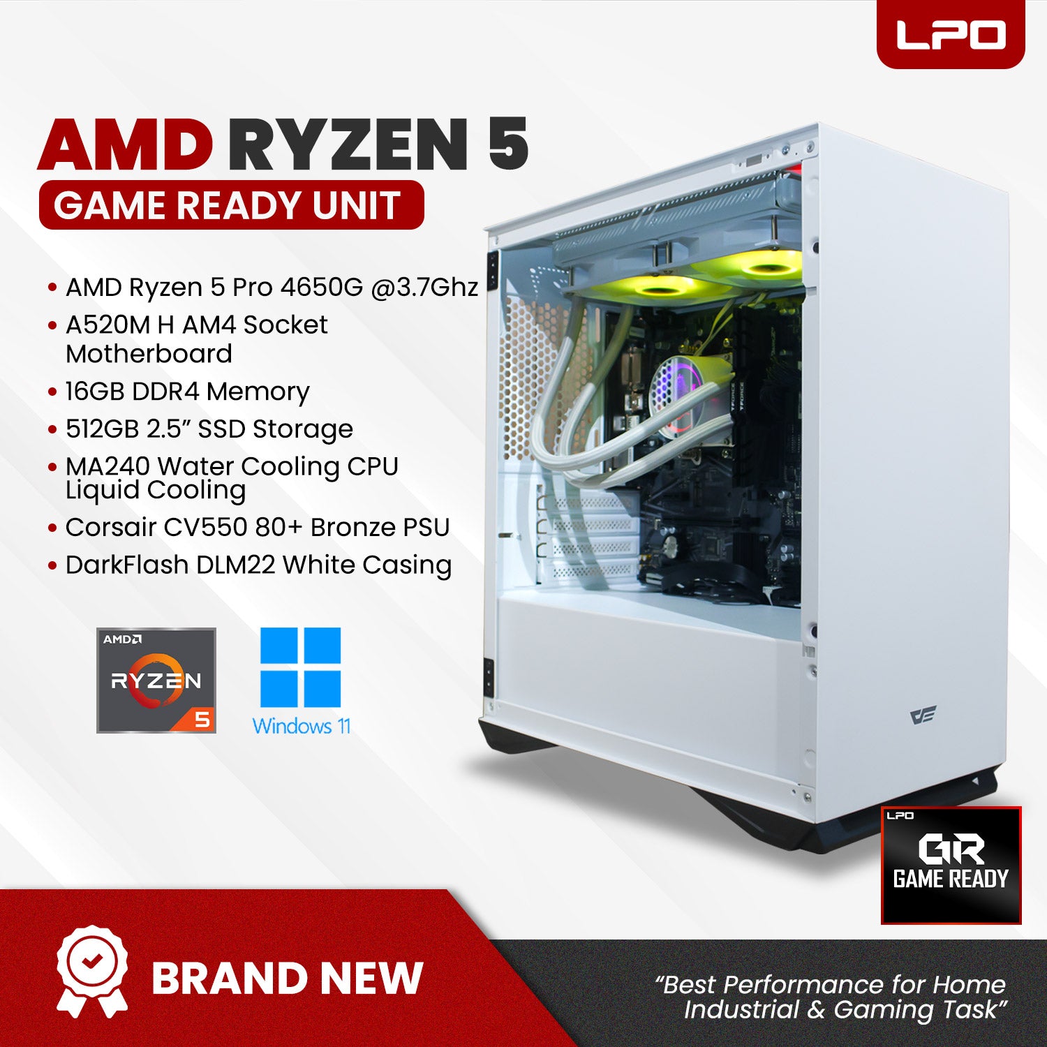 Gaming unit AMD Ryzen 5 Pro 4650G @3.7GHz  Gigabyte A520M H AM4 Socket T-Force 16GB (8x2) DarkZ 3600MHz HKC 512GB SSD 2.5