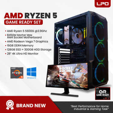 Gaming Desktop Computer AMD Ryzen 5 5600G 3.9Ghz B450M Mortar Max AM4 Socket Motherboard AMD Radeon Vega 7 16GB DDR4 128GB SSD + 300GB HDD 28