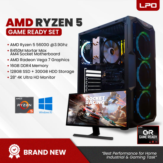 Gaming Desktop Computer AMD Ryzen 5 5600G 3.9Ghz B450M Mortar Max AM4 Socket Motherboard AMD Radeon Vega 7 16GB DDR4 128GB SSD + 300GB HDD 28