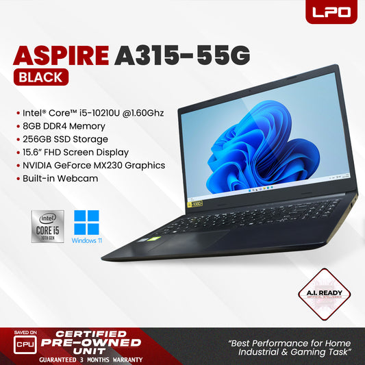LPO Laptop Acer Aspire A315-55G Intel Core i5-10210U 1.60Ghz 8GB DDR4 256GB AMD NVIDIA GeForce MX30 15.6" FHD