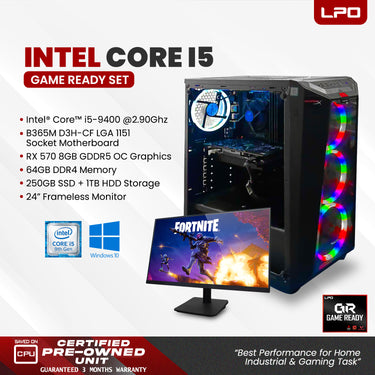 Gaming Desktop Computer Intel Core i5-9400 2.90Ghz B365M D3H-CF LGA 1151 Socket Motherboard RX 570 8GB GDDR5 OC 64GB DDR4 250GB SSD + 1TB HDD 24