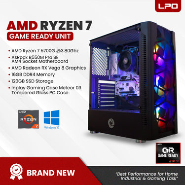 Gaming Desktop Unit AMD Ryzen 7 5700G 3.80Ghz AsRock B550M Pro SE AM4 Socket Motherboard AMD Radeon RX Vega 8 16GB SSD Inplay Gaming Case Meteor 03 Tempered Glass PC Case (Game Ready Unit)