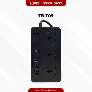 Power Extension Cord TB-T09 6 USB Port 3 Universal Plug Port with Electronic Micro Switch 3000W - 16A / 110 - 250V 5V = 3.1A