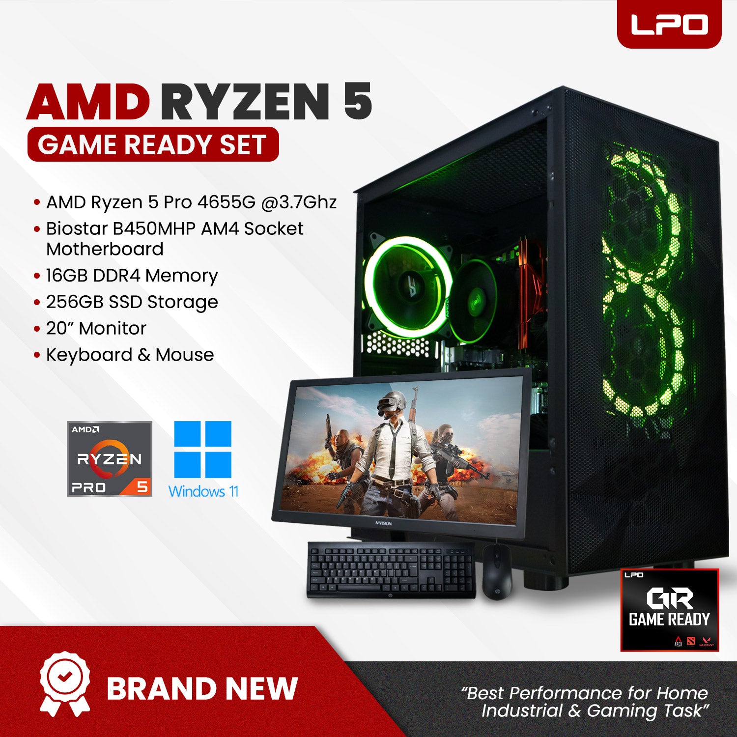 Gaming Desktop Computer AMD Ryzen 5 Pro 4655G 3.7Ghz B450MHP AM4 Socket Motherboard 16GB DDR4 256GB SSD 20