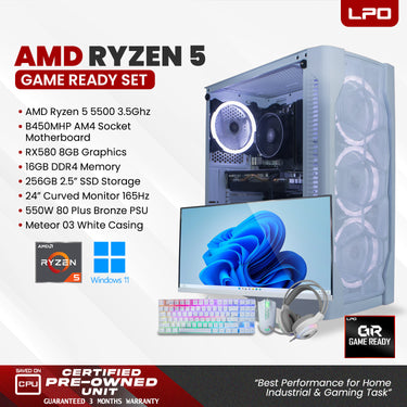 Gaming Desktop Computer AMD Ryzen 5 5500 3.5Ghz B450MHP AM4 RX580 8GB 16GB DDR4 256GB 2.5