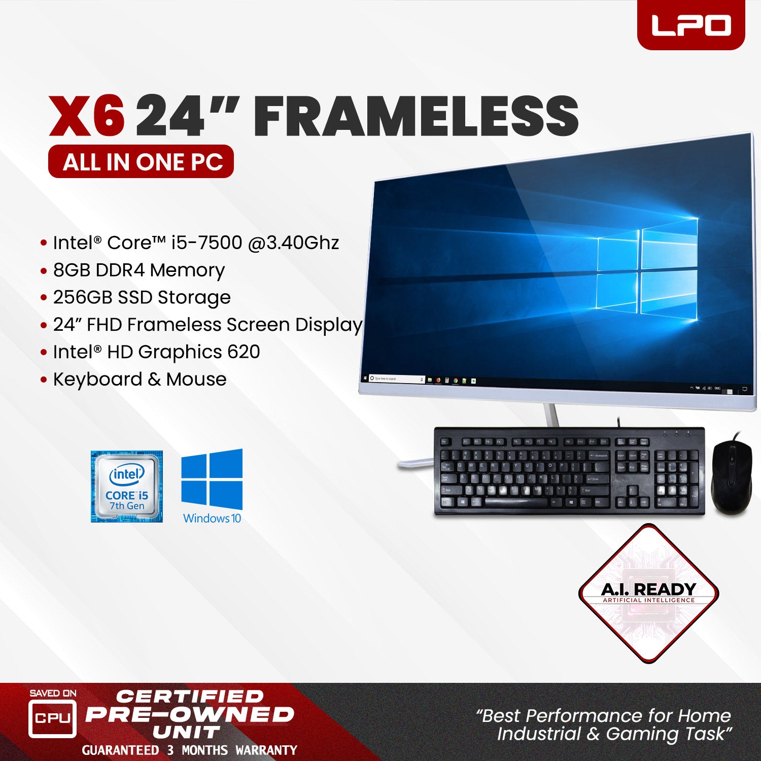 Hailan X6 All in One PC Intel Core i5-7500 3.40Ghz 8GB DDR4 256GB SSD 24