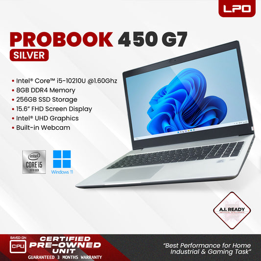 Laptop HP Probook 450 G7 Intel Core i5-10210U 1.60Ghz 8GB DDR4 256GB SSD Intel UHD 15.6" FHD