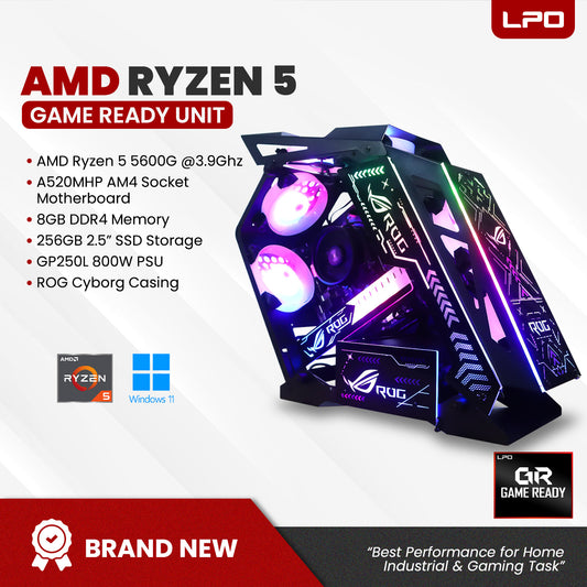 Gaming unit AMD Ryzen 5 5600G Biostar A520MHP AM4 socket AMD Radeon Vega 7 TeamGroup 8GB DDR4 TeamGroup 256GB 2.5" SSD Inplay GP250L 800W ROG Cyborg Gaming 6pcs Keytech ARGB