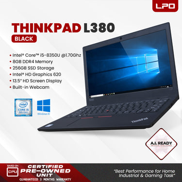 Laptop Lenovo Thinkpad L380 Intel Core i5-8350U 1.70Ghz 8GB DDR4 256GB SSD Intel HD Graphics 620 13.5