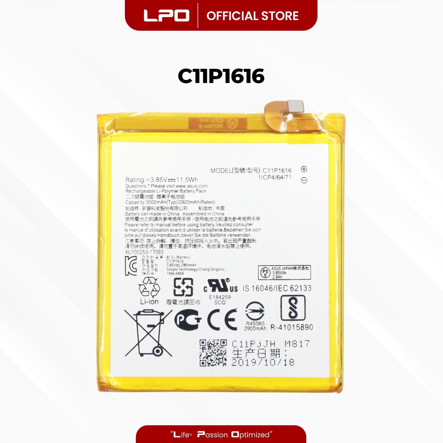 Cellphone Battery Asus Zenfone V V520KL 2017 C11P1616 Compatible with A006, A009