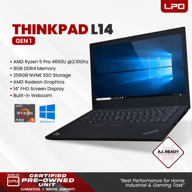 Laptop Lenovo Thinkpad L14 Gen 1 AMD Ryzen 5 Pro 4650U 2.10Ghz 8GB DDR4 256GB NVMe SSD AMD Radeon 14.0