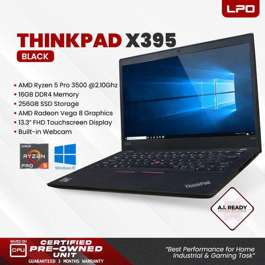 Laptop Lenovo Thinkpad X395 AMD Ryzen 5 Pro 3500 2.10Ghz 16GB DDR4 256GB SSD AMD Radeon Vega 8 13.3" FHD Touchscreen