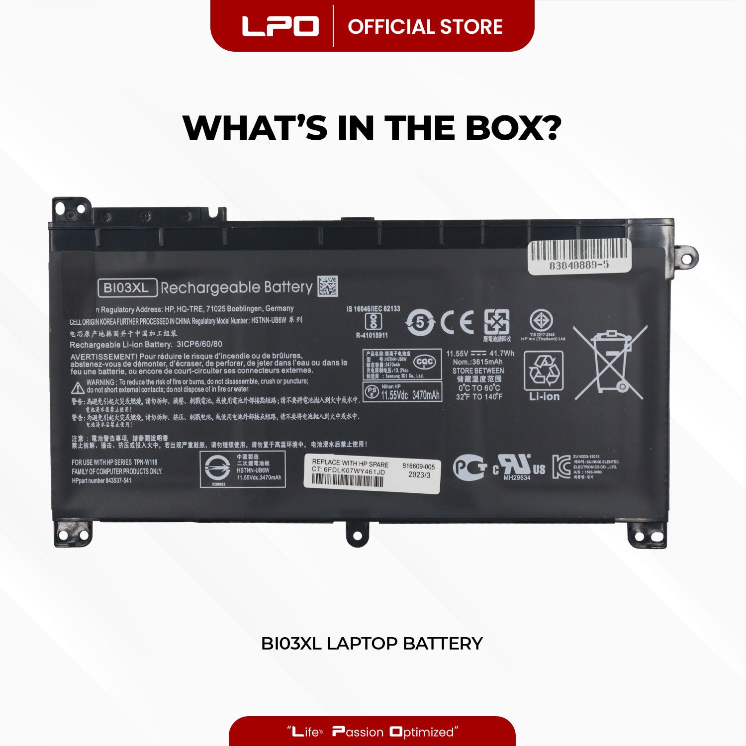 Laptop Battery BI03XL Compatible with HP Pavilion X360 13-u102ns 13-u102nx 13-u102tu - LPO Laptop PC-Outlet