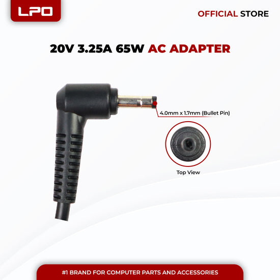 Laptop Charger Lenovo 20V 3.25A 65W Bullet Pin 4.0mm x 1.7mm Compatible with Lenovo Flex 4 5 6 Series