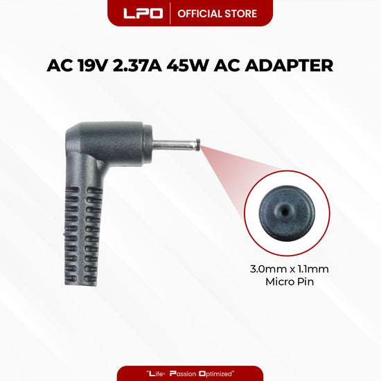 Laptop Charger Acer 19V 2.37A 45W Micro Pin 3.0mm x 1.1mm Compatible with Acer Aspire 5 A515-44