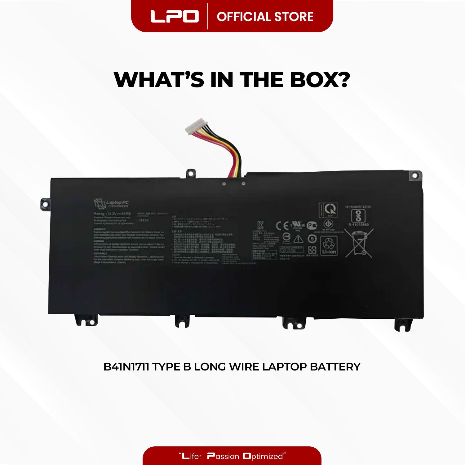 Laptop Battery B41N1711 TYPE B LONG WIRE Compatible with Asus TUF Gaming FX705DT-AU068T