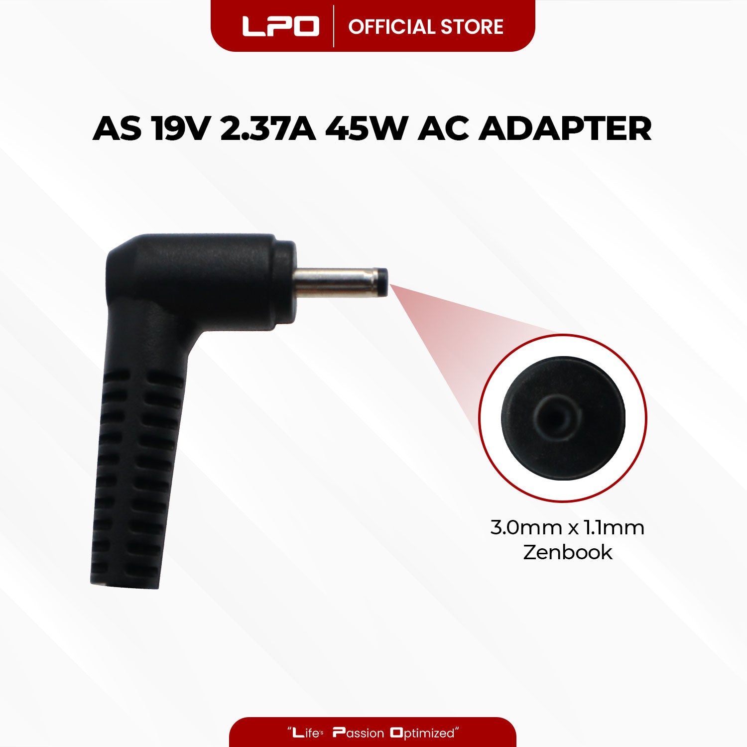 Laptop Charger Asus 19V 2.37A 45W Zenbook 3.0mm x 1.1mm Compatible with Asus ZenBook UX21