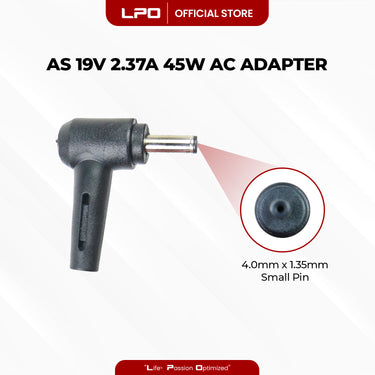 Laptop Charger Asus 19V 2.37A 45W Small Pin 4.0mm x 1.35mm Compatible with Asus AUX21A UX31A