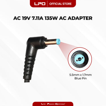 Laptop Charger Acer 19V 7.11A / 7.1A 135W Blue Pin 5.5mm x 1.7mm Compatible with Acer Nitro 5 AN515-54