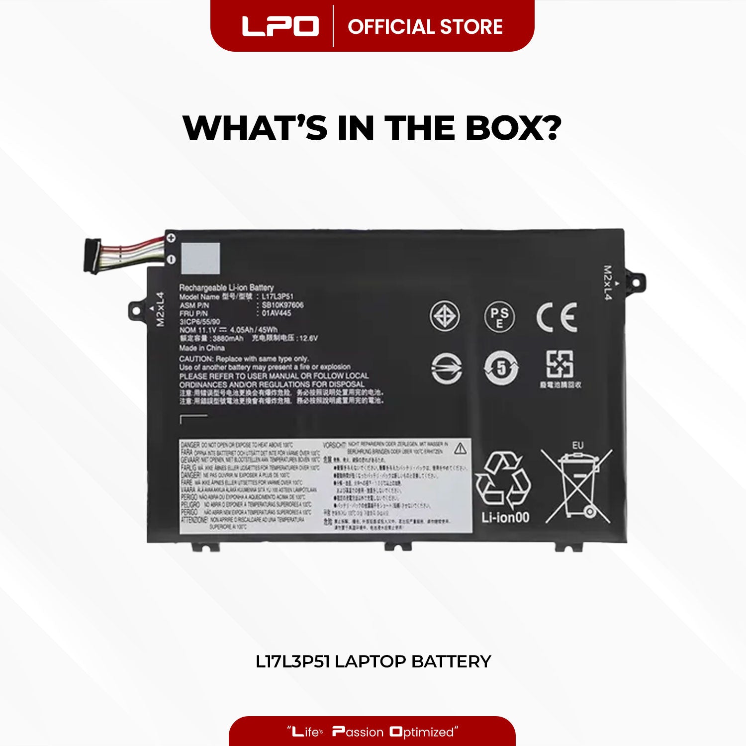 Laptop Battery L17L3P51 Compatible with Lenovo E480 E580 R480 R580 Series L17C3P51 L17L3P51 L17M3P51 L17M3P52