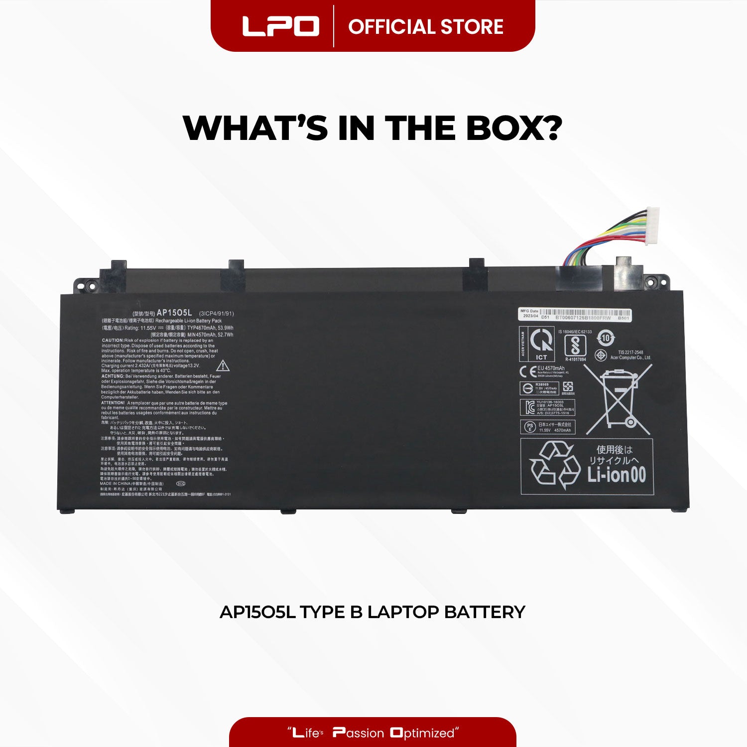 Laptop Battery AP15O5L TYPE B Compatible with	Acer Aspire S 13 Acer Aspire S13 S5-371
