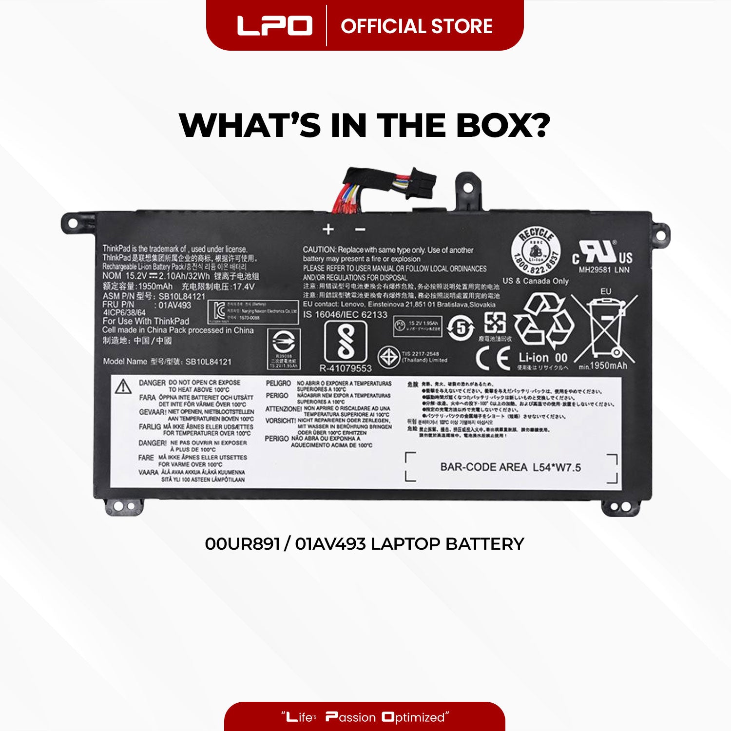 Laptop Battery 00UR891 / 01AV493 Compatible with Lenovo ThinkPad T570 T580 P51S P52S