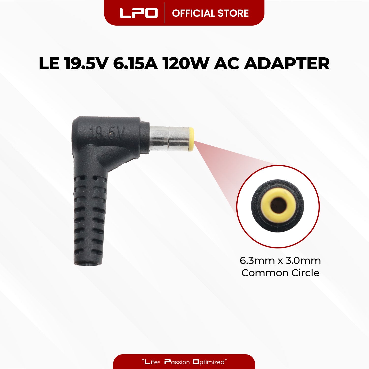Laptop Charger Lenovo 19.5V 6.15A 120W Common Circle Pin 6.3mm x 3.0mm Compatible with 