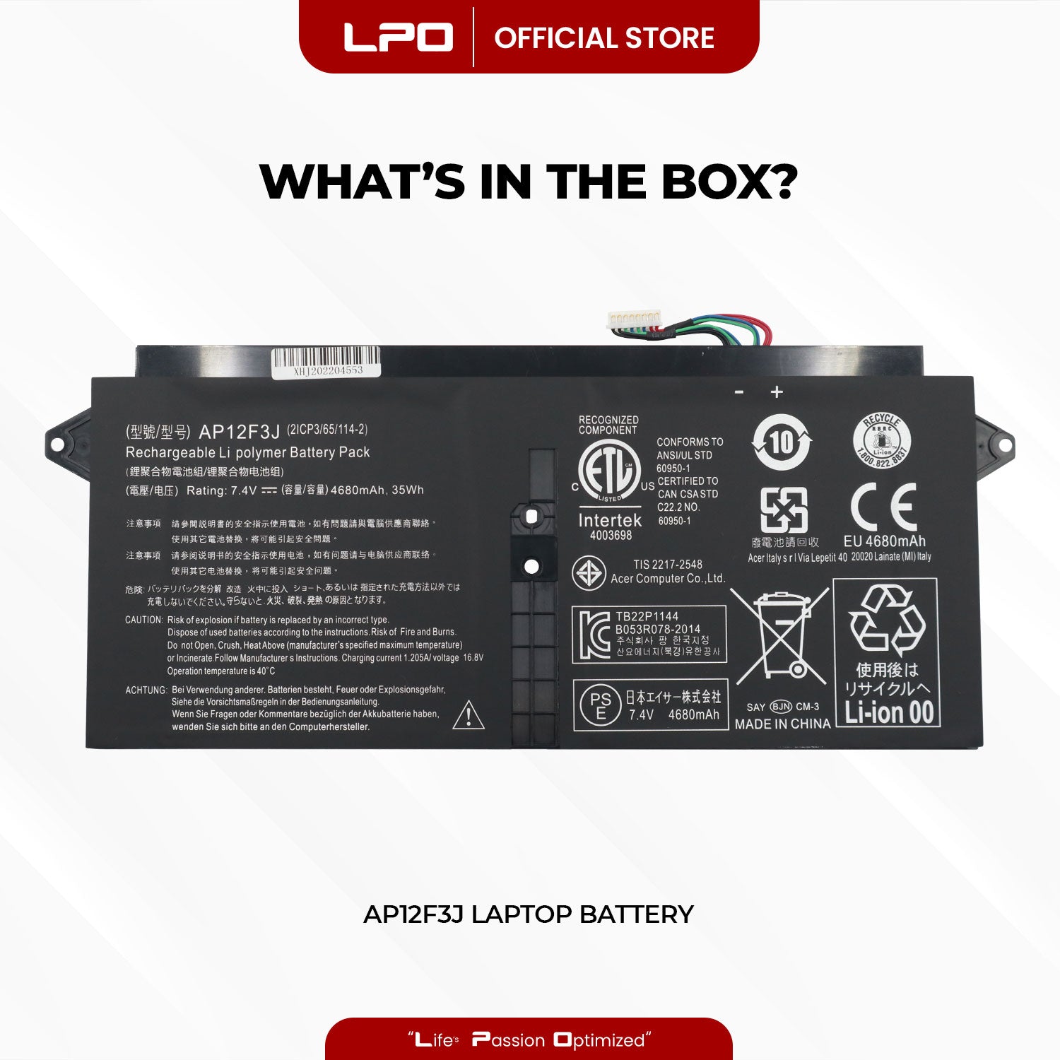 Laptop Battery AP12F3J Compatible with Acer Aspire S7 S7-391 Ultrabook S7-391-53334G12aws - LPO Laptop PC-Outlet