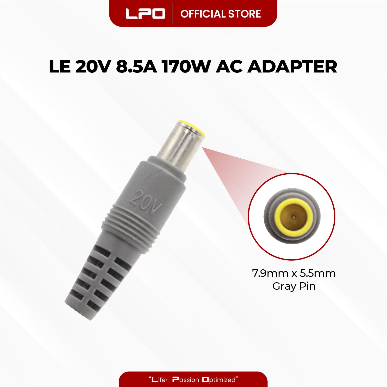 Laptop Charger Lenovo 20V 8.5A 170W Gray Pin 7.9mm x 5.5mm Compatible with Lenovo ThinkPad T520
