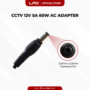 CCTV 12V 5A 60W Common Pin 5.5mm x 2.5mm Compatible with CCTV Camera, LED Monitor and other electronics equipment.